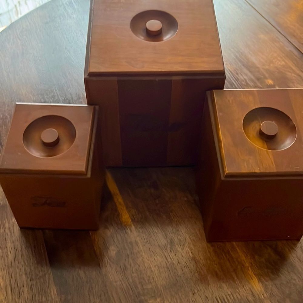 Vintage Hard Wood Set of (3) Kitchen Canisters